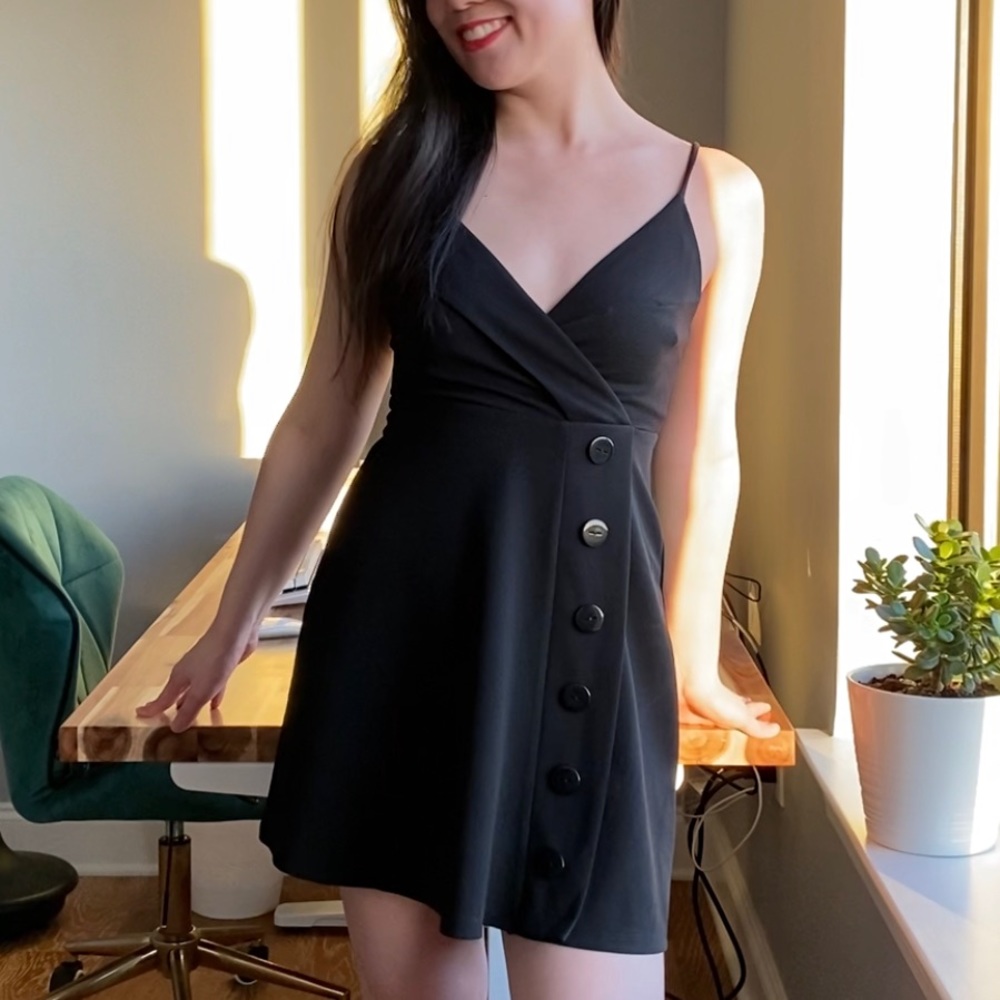 UO Silence + noise plunge neckline black dress XS